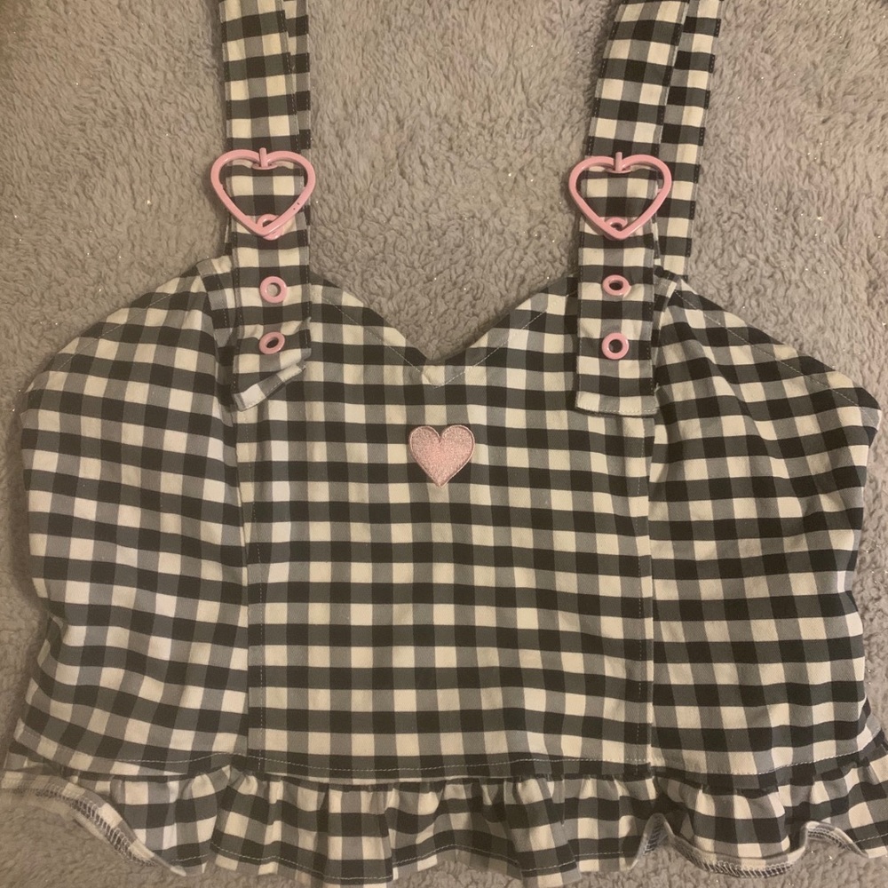Lazy Oaf Gingham Crop Top Heart Buckles (SIZE: L)